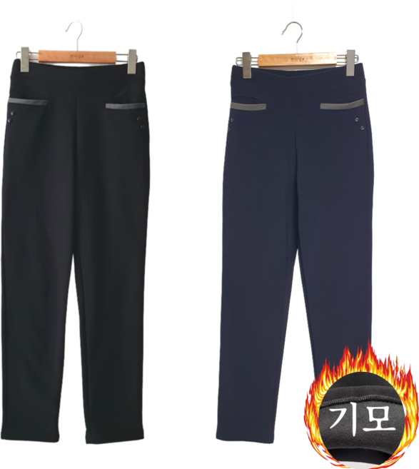 [쇼핑사라다] 60대엄마 기모바지 밴딩 스판 9부 겨울 지퍼 바지