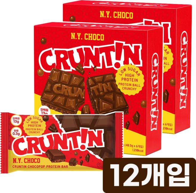 [본사공식몰] 크런틴 초코팝 단백질바 NY초코 당0g대, 12개, 48.5g - 쿠팡