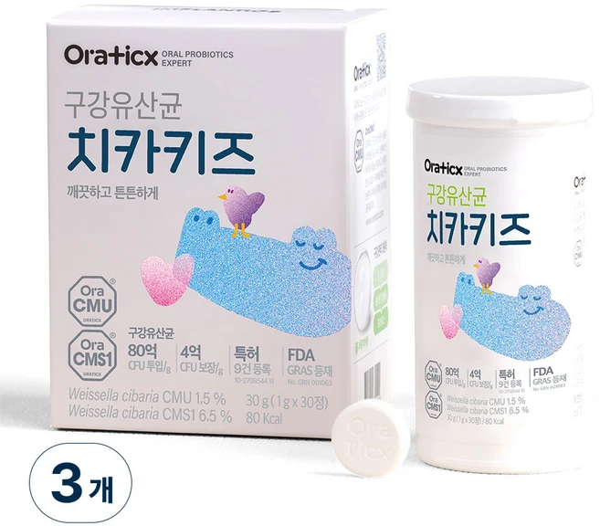 오라틱스 치카키즈 어린이 구강유산균, 30정, 3개 - 쿠팡