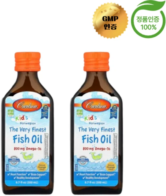 칼슨 어린이용 노르웨이산 피쉬 오일 천연 오렌지 맛 200 ml(6.7fl oz), 200ml, 2팩 - 쿠팡