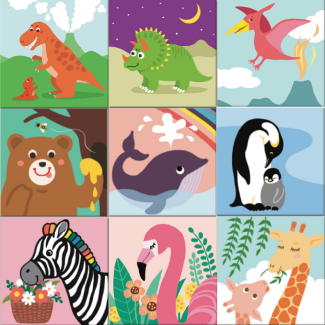 모모픽스페인팅 diy 쉬운 명화그리기 추천 귀여운 공룡 동물 케릭터 25x25cm 아크릴 유화 물감 세트 학교 단체 어린이 방꾸미기, B17 무지개 고래, 1개