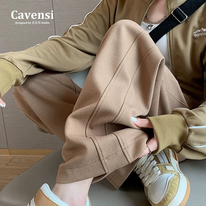 【Cavensi】質感高腰綁繩落地寬褲 加大尺碼女裝 闊腿休閒長褲