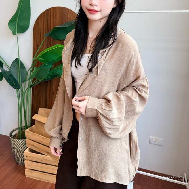 連帽棉麻罩衫 襯衫 小外套 燈籠澎澎袖