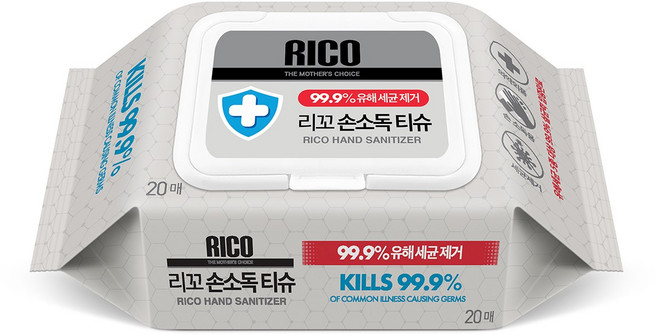 리꼬 손 살균 소독 티슈 캡형, 60g, 20매, 1개