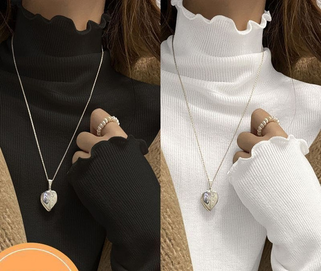 해피유통 여성 2장묶음 프릴 목폴라 이너긴팔티 레강스