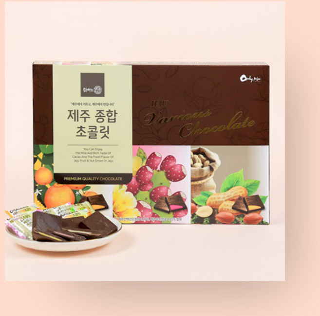 제주 종합 초콜릿 한라봉 백년초 우도땅콩 제주도 초코렛 선물용 선물세트, 216g, 1개