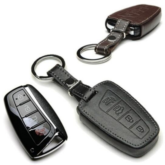아트박스/케인즈 소가죽 키홀더 현대 그랜져 HG형 4버튼 스마트키 케이스 H1. kit, 메탈블랙