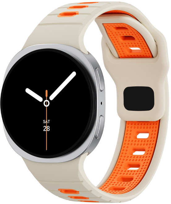 Fegwilde 갤럭시워치8 호환 스포츠 실리콘 투톤 스트랩, 스타라이트/오렌지