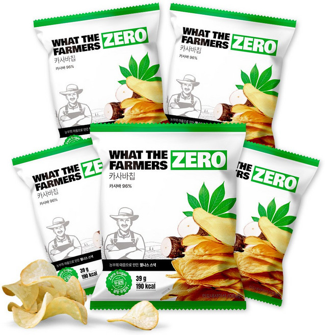 왓더파머스 글루텐프리 비건 통슬라이스 정제설탕제로 카사바칩 건강한 저당 과자, 5개, 39g