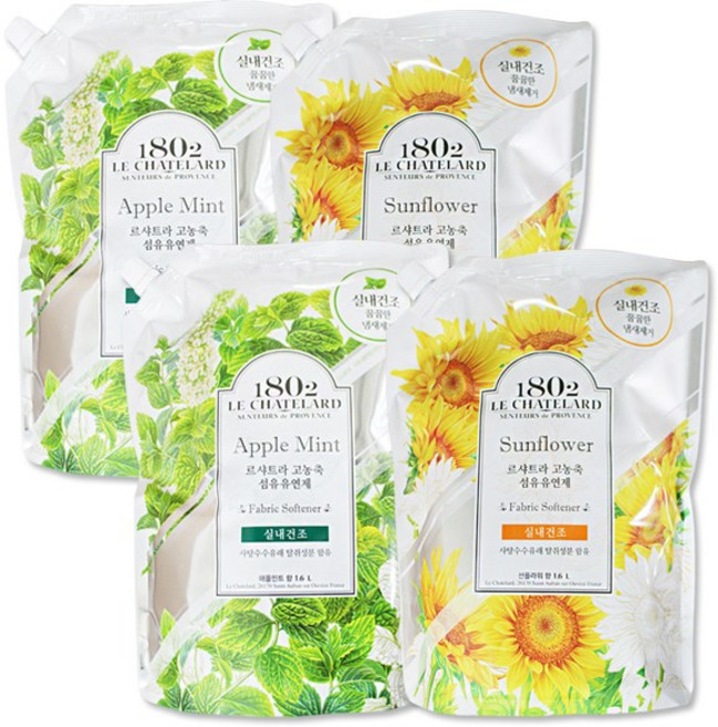 르샤트라1802 실내건조 고농축 섬유유연제 선플라워 리필, 1.6L, 4개