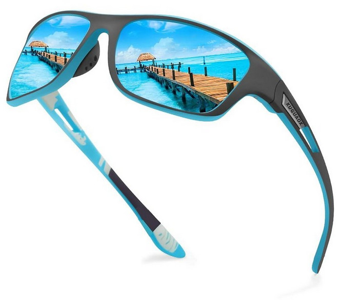 KUGUAOK 편광 스포츠 선글라스 남성용 운전 사이클링 낚시 100% 자외선 차단 고글 블루 미러 251807