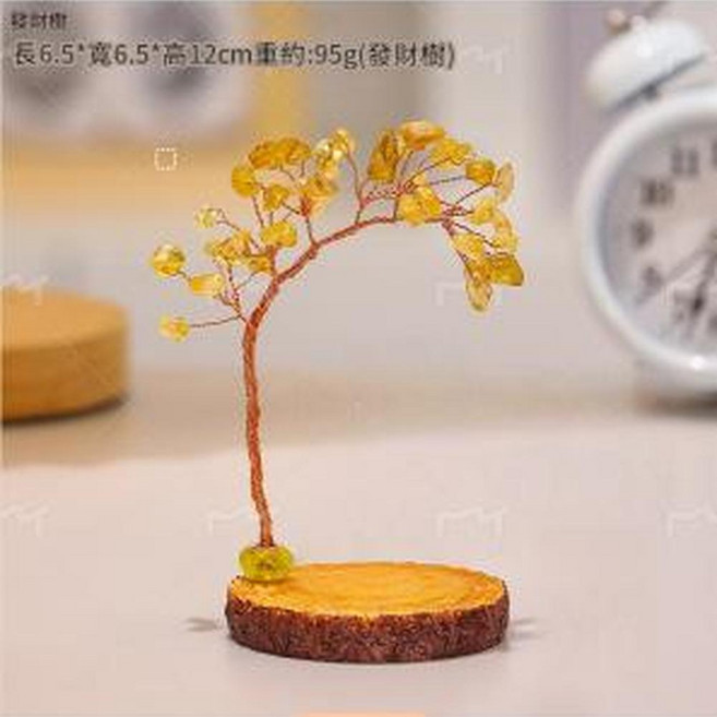 百福旺發財樹 天然水晶碎石迷你盆景擺飾, 仿木底水晶樹