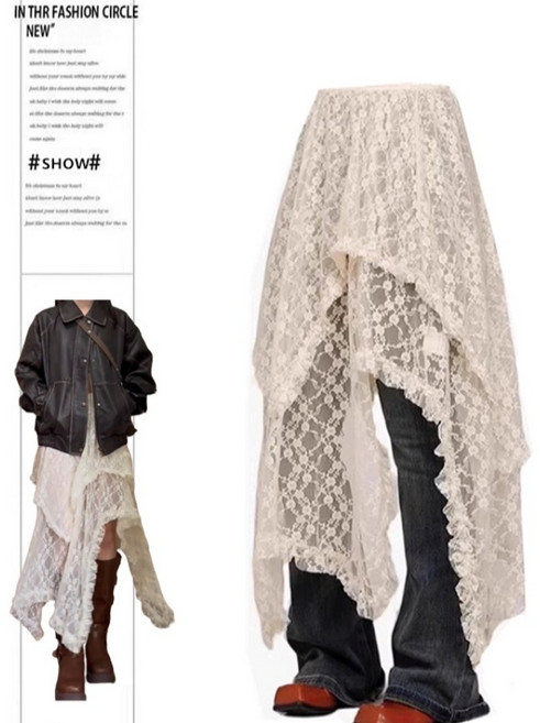 SELEAD 2025 여자 시스루 레이스 레이어드 밴딩 롱스커트