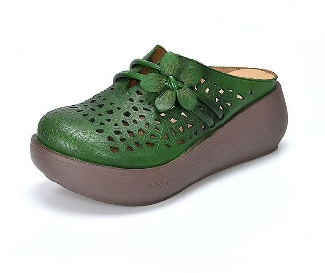 AOKADA여성 여름 통굽 키높이 발편한 펀칭 뮬 슬리퍼