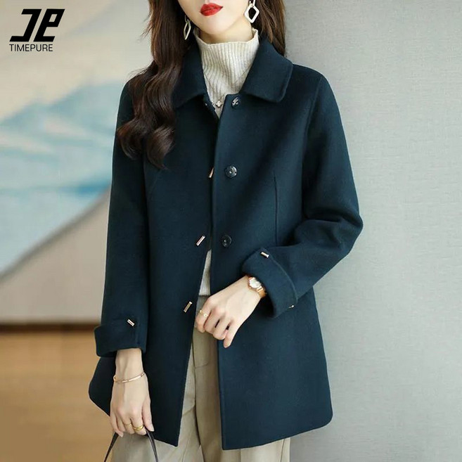 여성 캐주얼 하프 코트 베이직 오버핏 디자인 모직 재킷 따뜻한 반코트 카라 루즈핏 아우터 빅사이즈 포켓 클래식 긴팔 자켓