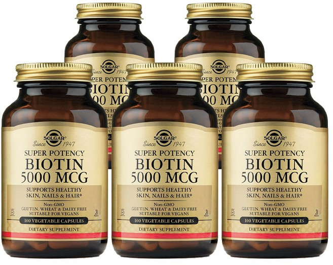 [정품 미국 배송] 솔가 비오틴 5000mcg 100정-5개 (베지캡슐) Solgar Biotin 손톱 모발 건강, 5개, 100정