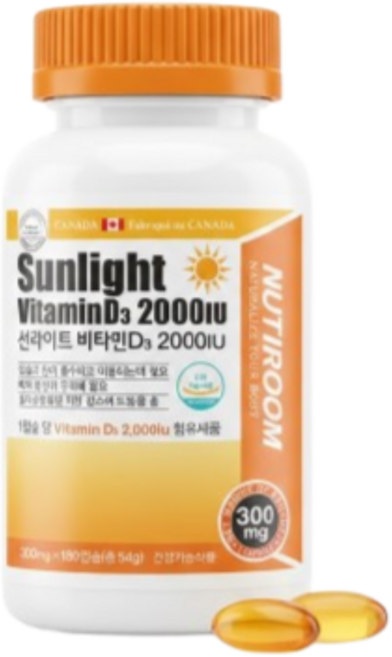 뉴트리룸 캐나다 정품 직수입 식약처 인정 선라이트 비타민D3 2000IU, 1개, 180정