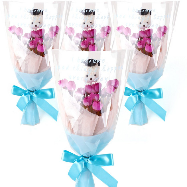 아트랄라 축하 곰돌이 인형 꽃다발 (완제품) 졸업 입학 단체 선물, 퍼플 플라워, 4개