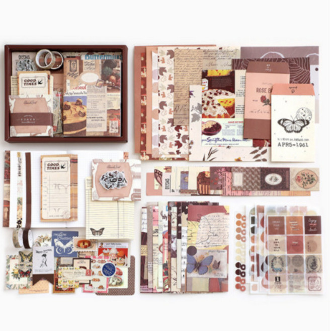 빈티지 다이어리 꾸미기 풀세트 다이어리포함, 빈티지브라운, 1세트