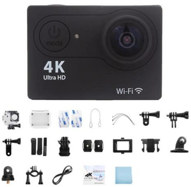 4K 울트라 HD 오리지널 액션 카메라 30fps/170D 방수 수중 비디오 녹화 카메라 야외 사이클링 헬멧 스포츠 카메라, 1) Black - No Card