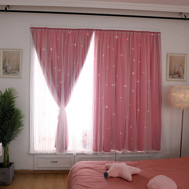 오즈리빙 무타공 붙이는 펀칭암막커튼 별모양햇살 파티룸 창문 거실 벨크로커튼