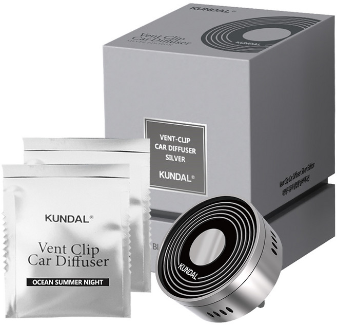 쿤달 클래식 무드 딥퍼퓸 차량용 클립형 방향제 세트 실버, 1세트, 오션썸머나잇