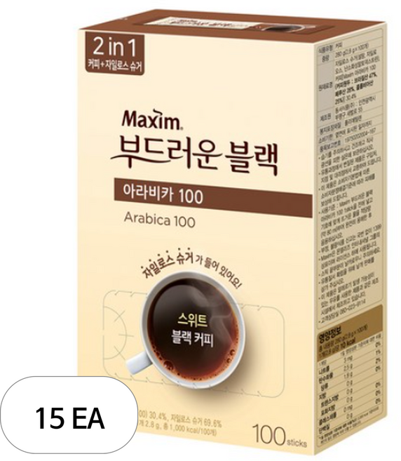 맥심 아라비카100 부드러운 블랙 커피믹스, 2.8g, 100개입, 15개