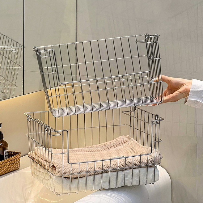 304 스테인리스 바스켓 수납바구니 주방 욕실수납 스텐바구니, 1개, 304스틸