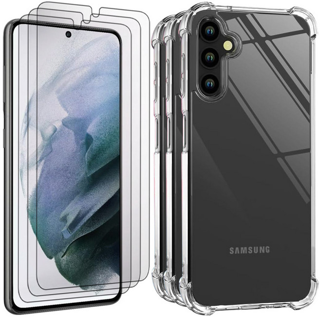 벌크온 갤럭시 S21 플러스 강화유리 액정 보호 필름 + 투명 범퍼 케이스, 3세트