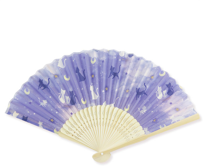 【Miravivi】美少女戰士摺扇 夢幻貓咪圖案 輕巧便攜 夏日必備時尚配件, mixed color, 1個