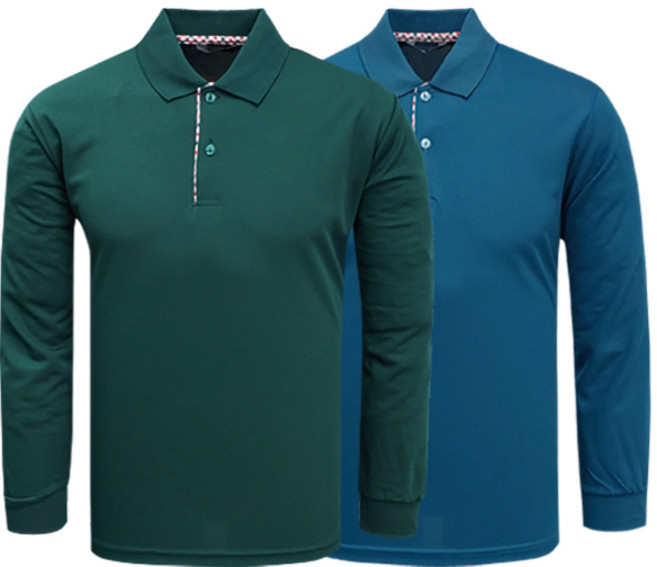 1+1 나인앤나인 기능성 쿨론 마이배색 체크 카라 긴팔 티셔츠 남녀공용 작업복 단체복