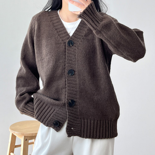 걸즈팩토리 여성용 부룸루즈핏 심플 무지 긴팔 니트 가디건