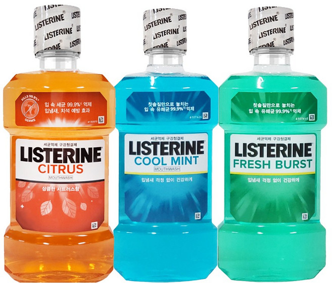 리스테린 구강청결제 750ml 쿨민트+ 시트러스+ 후레쉬버스트, 1세트