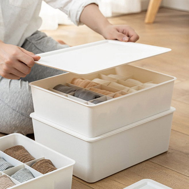온더칩 플라스틱 속옷정리함 1+1 구성, 속옷정리함 일체형(1개)+15칸(1개)+뚜껑, 1개