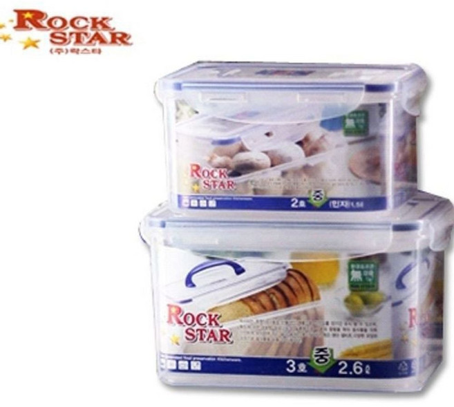 김치통 보관용기 반찬통 밀폐용기 락스타 직사각 1.5L, 1개, 직사각2호