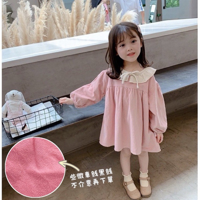 萱寶媽咪baby童裝館 現貨韓版兒童秋冬薄款長袖連身裙 女童小翻領綁結裙 連身洋裝 女童連身裙 長袖洋裝 小洋裝 粉色洋裝 日系洋裝童裙長袖