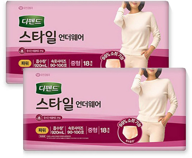 유한킴벌리 디펜드 스타일 여성 파워(중), 중형, 18매, 2세트