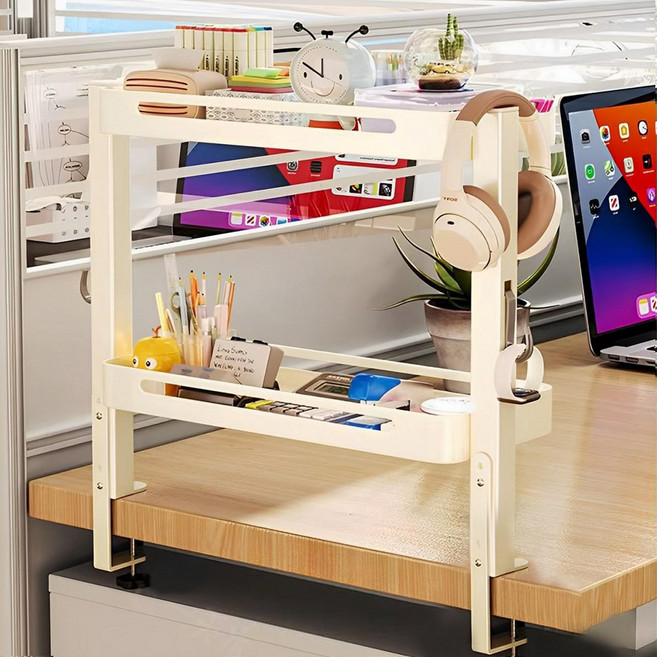 클램프 스틸 책상선반 책꽂이 철제선반, 2단, black