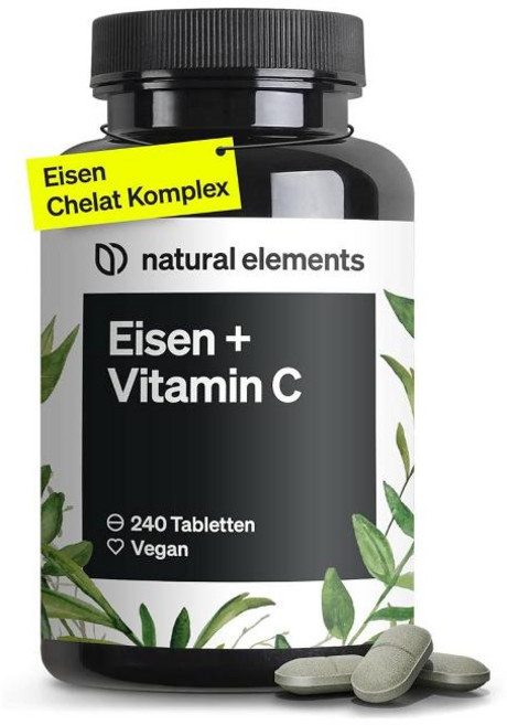 natural elements 철분 정제 비타민C 아세로라 추출물 함유 240정, 40mg 비타민C 240개 비건 철 정제 아세롤라의 포, 1개