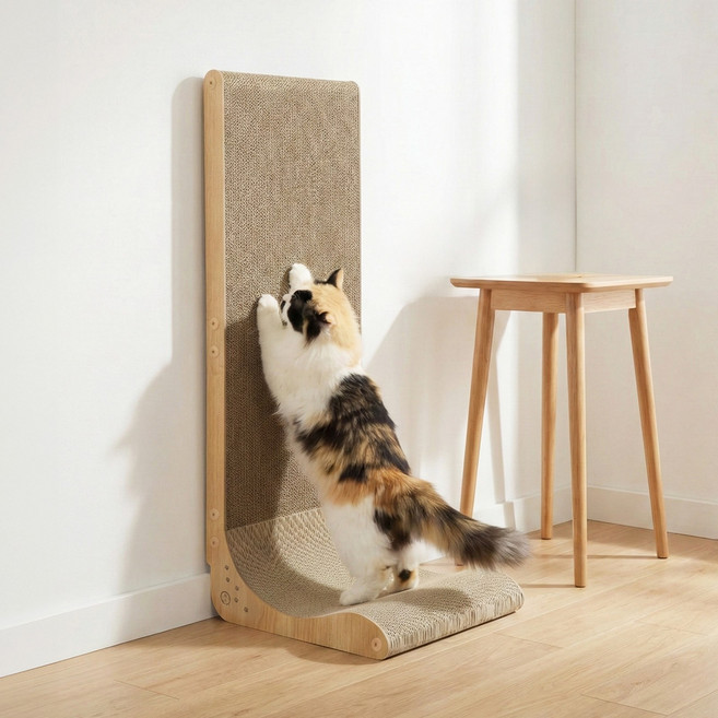 네코이찌 대형 벽면 수직 밀착 L자 고양이 양면 스크래쳐, 1개, 라이트브라운