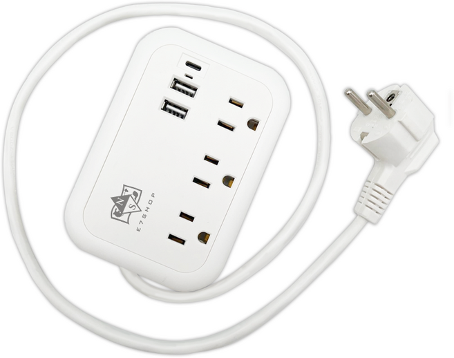 e7shop 出國必備 韓國轉接頭 USB Type-C 歐規, 1個, 收納式延長線 (線長75cm), 白, 75cm