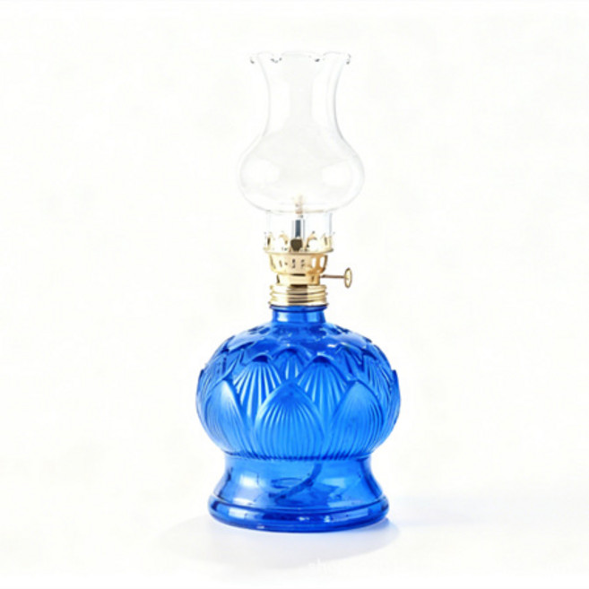 復古玻璃油燈 供佛拜神長明燈 防風調光酥油燈, 1個, 藍色