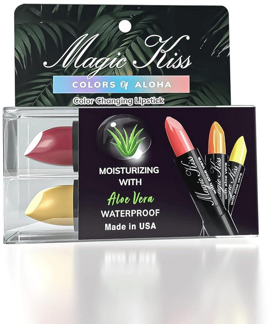 Magic KISS 키스 색상 변경 매트 립스틱 세트 오래 지속되는 영양 입술 모이스처라이저 매직 온도 립밤 알로에 베라 PH 포함 미국 제조 (2팩 - 핑크 & 블랙), 2팩 - 골드 & 퍼플