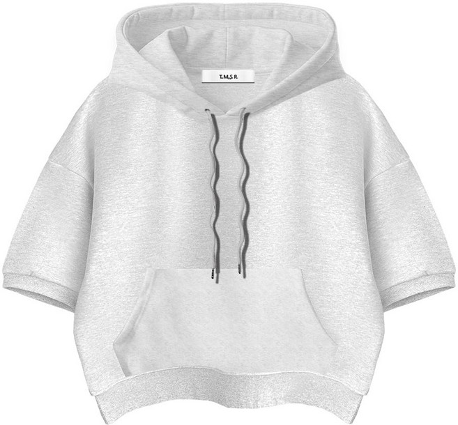 몰토벨리노 TSF 무지 세미오버핏 고밀도 크롭 반팔 후드티