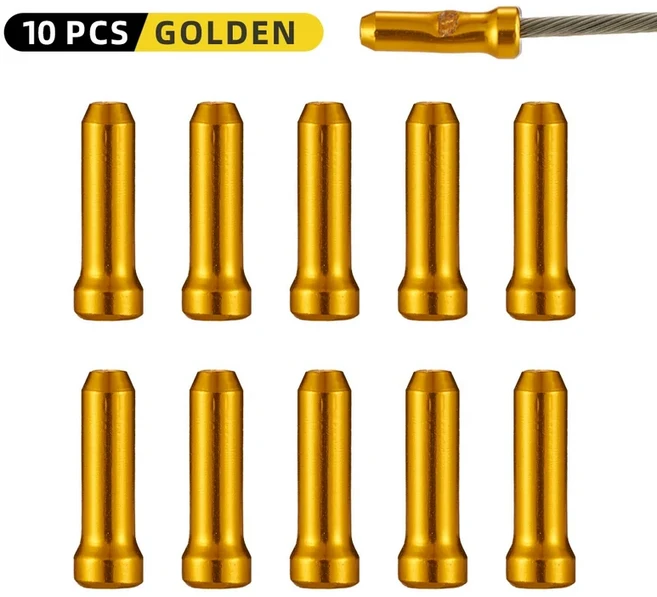 VXM 자전거 라인 파이프 테일 엔드 브레이크 와이어 캡 사이클링 알루미늄 시프트 팁 크림프 컬러 액세서, 02 10PCS GOLDEN