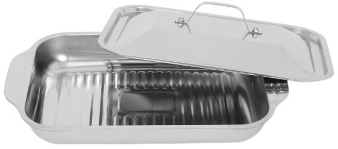 헤비 듀티 스테인리스 스틸 생선 구이 팬 - 육즙이 풍부한 요리를 위한 뚜껑이 있는 깊은 그릴 트레이 오븐