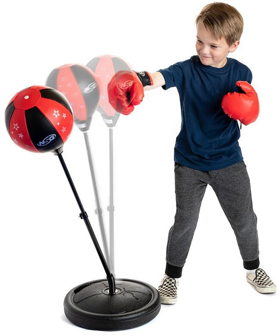 NSG 어린이 및 복싱 글러브 세트를 위한 펀칭백 - 스프링 장착 스탠드 주니어 장갑 핸드 펌프가 있는 조절 가능한 독립형 스피드 백 만 3세 이상 남아 청소년 유아를 휴, Nsg NSG 및 복싱 글러브 세트를 위한 펀칭백 -