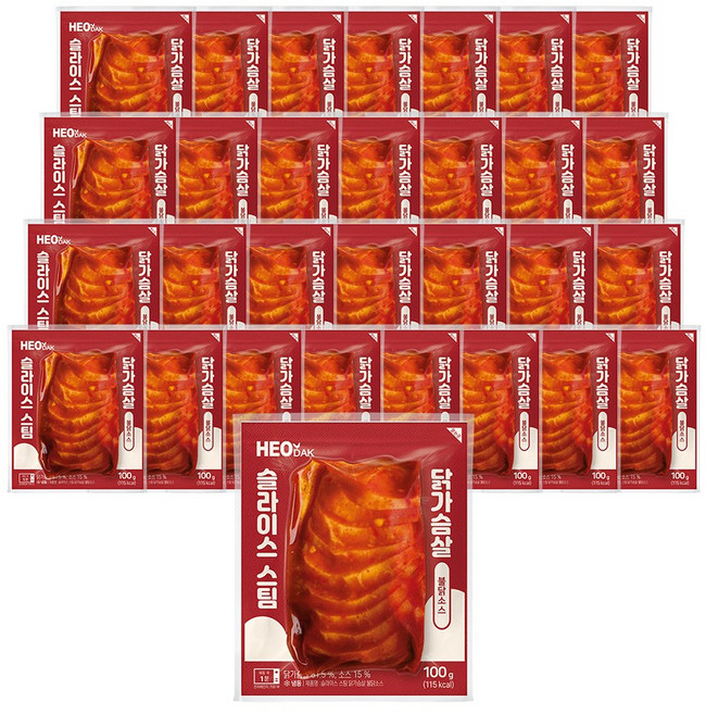 허닭 슬라이스 스팀 소스 닭가슴살 100g 불닭소스, 30개