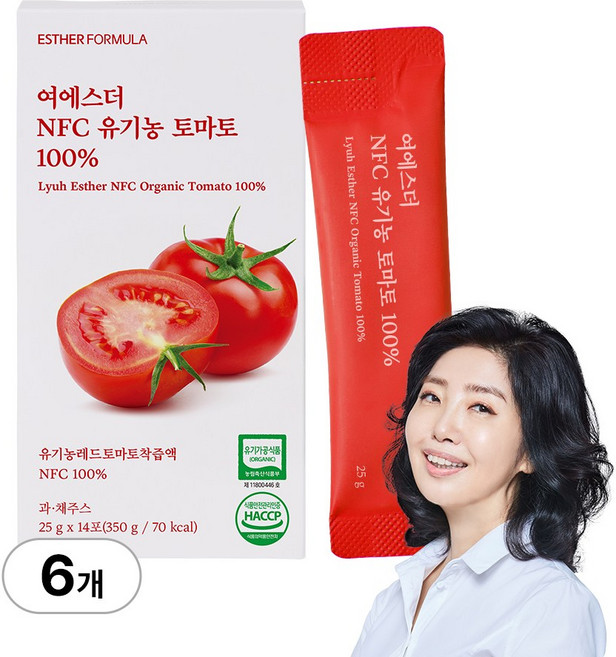 [본사직영] 여에스더 NFC 유기농 토마토 100% 국민영양 프로젝트, 6박스, 350g
