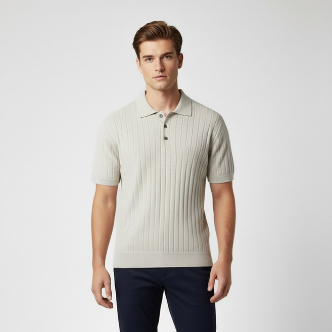 면 블랜드 카라넥 반소매 니트 3종택1 IMGSKN525G